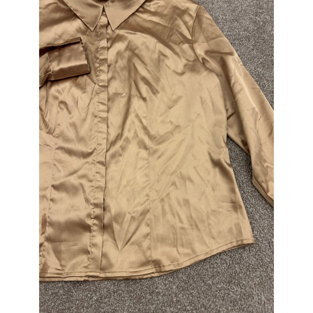Kathy Ireland Blouse Womens XL Gold Excellent Satin Long Sleeve Button Down Top - Picture 7 of 14